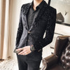 Black Velvet Blazer Men Male Suit  Jacket Casual  Business Flower Pattern Luxury Stylish Blazers For Men Party Wedding Blazer