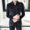 Black Velvet Blazer Men Male Suit  Jacket Casual  Business Flower Pattern Luxury Stylish Blazers For Men Party Wedding Blazer
