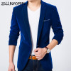 Men Velour Blazer Business Casual Suit Jacket Notched Lapel Single Button Velvet Jackets Chest Pocket Solid  Color