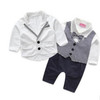 Toddler infant baby boy gentlemen wedding clothes set black bow tie long sleeve romper+jacket suit menino de roupas de bebe