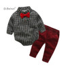 E&amp;Bainel 2017 Hot Baby Boy Clothes Set 2pcs/set Plaid Baby Romper+ Wine Red Pant Newborn Baby Boy Clothing Red Bow Tie