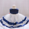 Baby Girl Dress Blue Trim Frock Pageant Dress with Flower Patch Fluffy Tutu Toddler Girl Tulle Dress A015 Vestidos Baby Clothes