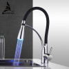 LED Kitchen Faucets with Rubber Design Chrome Mixer Faucet for Kitchen Single Handle Pull Down Deck Mounted Crane for Sinks 7661