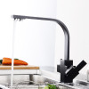 Fapully Black Kitchen Faucet Modern Filter Water 3 Way Drinking Water Dual Holder Cold and Hot Brass Faucet Mixer Tap 573-33