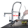 Promotion Dual Spout Spring Pull Down Kitchen Sink Faucet 360 Degree Rotate Hot and Cold Water Taps 