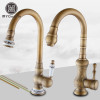 Luxury Deck Mount Single Handle/hole Hot Cold Kitchen Sink Faucet Antique Brass 360 Rotation Kitchen Mixer Taps