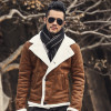 2018 Autumn vintage old leather jacket men wool lining men warm fur collar jacket Mens Faux leather short jacket coat F1055
