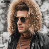 FLAVOR Men's Real Leather Down Coat Men Genuine Lambskin Winter Warm Leather White Duck Down Jacket with Raccoon fur Hood