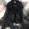 Real Fox Fur collar Leater jacket coat Women Autumn winter leather jackets outwear