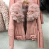 Real Fox Fur collar Leater jacket coat Women Autumn winter leather jackets outwear