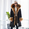 MAOMAOKONG plus size winter natural raccoon parkas black raccoon fur lining X long jacket coat 