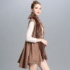 New Women Autumn And Winter Fashion Vest Cardigan Shawl Fake Fox Fur Collar Knit Long Cardigan Poncho  For Lady