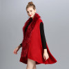 New Women Autumn And Winter Fashion Vest Cardigan Shawl Fake Fox Fur Collar Knit Long Cardigan Poncho  For Lady