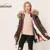 QIUCHEN 2018 New arrival natural colorful rabbit fur lined cheap waterproof parka for women length88cm 