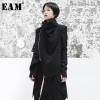 [EAM] 2018 New Autumn Winter Stand Collar Long Sleeve Black Zipper Split Joint Irregular Jacket Women Coat Fashion Tide JI102