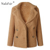 Nadafair plus size fleece faux fur jacket coat women winter pockets thick teddy coat female soft plush overcoat veste fourrure