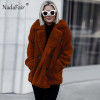 Nadafair plus size fleece faux fur jacket coat women winter pockets thick teddy coat female soft plush overcoat veste fourrure