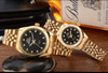 Fashion Gold Couple Watch Women Men Black Luxury Golden Stainless Steel Business Dress Lover's Wristwatch Waterproof 2 Pieces