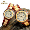 BEWELL 100B Couple Wooden Quartz Watch Men and Women Handmade Lightweight Date Display Fashion Watches Gift Box and Watch Tools