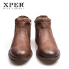 XPER Brand Fashion Leather Chelsea Boots Men Winter Autumn Shoes Retro Fur Zipper Ankle Boots Plus Size Waterproof #XHY12506BR