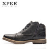 XPER Brand Mens Boots 2018 New Fashion Winter Shoes Gray Retro Motorcycle Boots Men Lace-Up Waterproof Footwear Zip #XHY14001