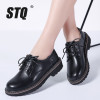 STQ 2018 Autumn women oxford shoes casual flats dress black work shoes women genuine Leather lace up boat shoes moccasins WF031