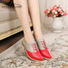 100% Genuine cow leather brogue casual designer vintage lady flats shoes handmade oxford shoes for women red blue silver