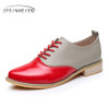 100% Genuine cow leather brogue casual designer vintage lady flats shoes handmade oxford shoes for women red blue silver
