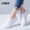 O16U 2018 Spring Women Oxfords Flats Shoes Genuine Leather Pointed Toe Ladies moccasins lace up loafers white shoes Sneakers