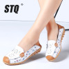 STQ 2018 summer women flat shoes genuine leather ballet flats shoes cutout flats ladies slip on loafers nurse boat shoes 3569