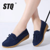 STQ 2018 Autumn women ballet flats shoes women slip on loafers genuine leather flats ladies oxford slip on shoes moccasins 768