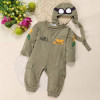 Army Green Baby Rompers Pilot Airman Costumes Baby Boy Clothes Hat Space Jumpsuit + Cap Fly Aviator's Helmet Without Foot Cotton