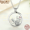 BAMOER Genuine 925 Sterling Silver Medium Petite Memories Floating Locket Necklaces &amp; Pendants Sterling Silver Jewelry PSF001