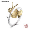 LARGERLOF Real 925 Sterling Silver Ring Women Fine Jewelry Handmade Flower Rings For Women  RG35061
