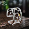 Lotus Fun Real 925 Sterling Silver Handmade Fine Jewelry Oriental Element Window Decoration Paper-cut Design Rings For Women