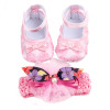 Baby Shoes Photo First Walkers Infant Footwear For Newborns Headdress Set Head Flower Bows Toddler Soft Soled Crib Shoes