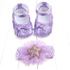 Baby Shoes Photo First Walkers Infant Footwear For Newborns Headdress Set Head Flower Bows Toddler Soft Soled Crib Shoes