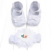 Baby Shoes Photo First Walkers Infant Footwear For Newborns Headdress Set Head Flower Bows Toddler Soft Soled Crib Shoes