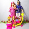 Family 6 People Dolls Suits 1 Mom/1 Dad/ three baby/1 Baby Carriage for Girl Barbie doll,Real Pregnant Doll Kid Gift Toys