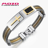 MOZO FASHION Trendy Men Punk Jewelry Stainless Steel Cross Bracelets Bangles with Leather Exquisite Bracelet for Man Gift MGH785