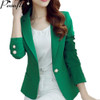 PEONFLY Green/Yellow Single Button Ladies Blazers Women 2018 Spring Autumn Women Suit Jacket Blazer Femme Office Tops Coats