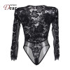 Comeondear Body Women Plus Size Eyelashes Lace Open-chest Long Sleeve Teddy Bodysuit Women RB80588 Sexy Rompers Womens Jumpsuit