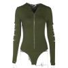 2018 Side Hole Sleeve Solid Romper Zip Up Slim Hoodies Casual Sexy Bodysuit Women Spring Summer New Fashion Basic Body femme