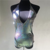 FestivalQueen fashion laser bodysuit women holographic deep v push up rompers womens backless jumpsuit Bohemian body feminino