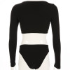 HEYounGIRL Sexy Black Bodysuit Women Patchwork Bodycon Long Sleeve Bodysuit Backless Cotton Body Feminino Hollow Out Jumpsuits  