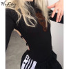 Hugcitar long sleeve high neck backless bandage sexy dragon pattern print bodysuit 2018 autumn winter women fashion body