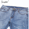 Simplee Streetwear pearl hole jeans female Casual pocket skinny pencil jean pants Destroyed ripped denim jean women trousers