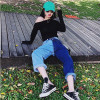 TWOTWINSTYLE Patchwork Jeans Female High Waist Irregular Denim Long Trousers For Women Summer 2018 Fashion Harajuku Clothing