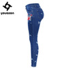 2108 Youaxon Plus Size Floral Dirty Jeans With Embroidery Flower Women Stretchy Denim Pants Trousers For Woman Skinny Jeans