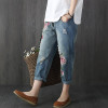 Flower Embroidery Jeans Women Blue High Waist Casual Loose Harem Denim Pants 2019 Fashion Vintage Summer Ripped Hole Jeans F256